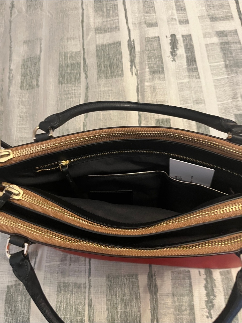 Coach Colorblock Leather Satchel - Red/White/Black/Tan - Picture 6 of 9
